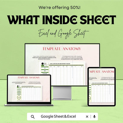 Legal Client Billing and Payment Tracker Template | Law Firm Invoice & Payment Tracking Spreadsheet | Excel and Google Sheets