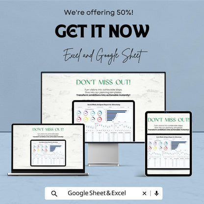 Social Media Ad Spend Tracker Excel | Advertising Budget Report Template | Marketing Analytics Dashboard | Ad Performance Tracker