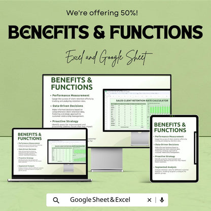 Sales Client Retention Rate Calculator Template | Customer Retention Tracker | Monthly Retention Dashboard | Excel & Google Sheets