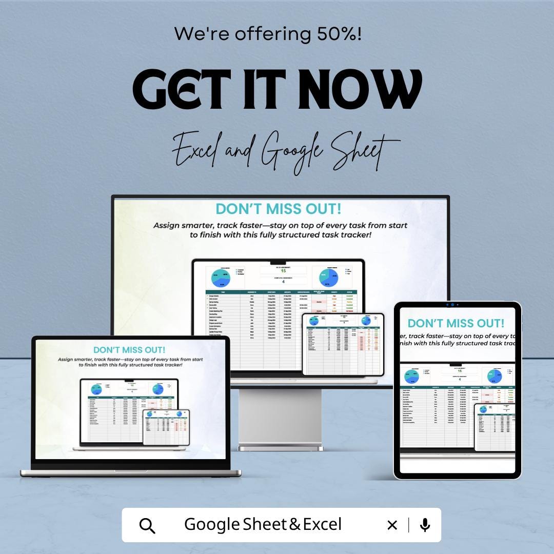 Task Assignment Tracker Template Excel | Team Task Manager Spreadsheet | Project Task Tracker with Gantt Chart | Google Sheets Planner
