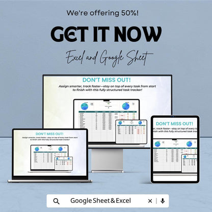 Task Assignment Tracker Template Excel | Team Task Manager Spreadsheet | Project Task Tracker with Gantt Chart | Google Sheets Planner