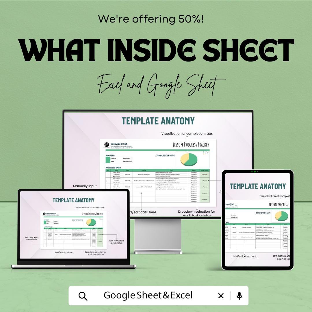 Lesson Progress Tracker, Excel & Google Sheets Template, Student Progress Spreadsheet, Teacher Lesson Planner, Class Activity Tracker