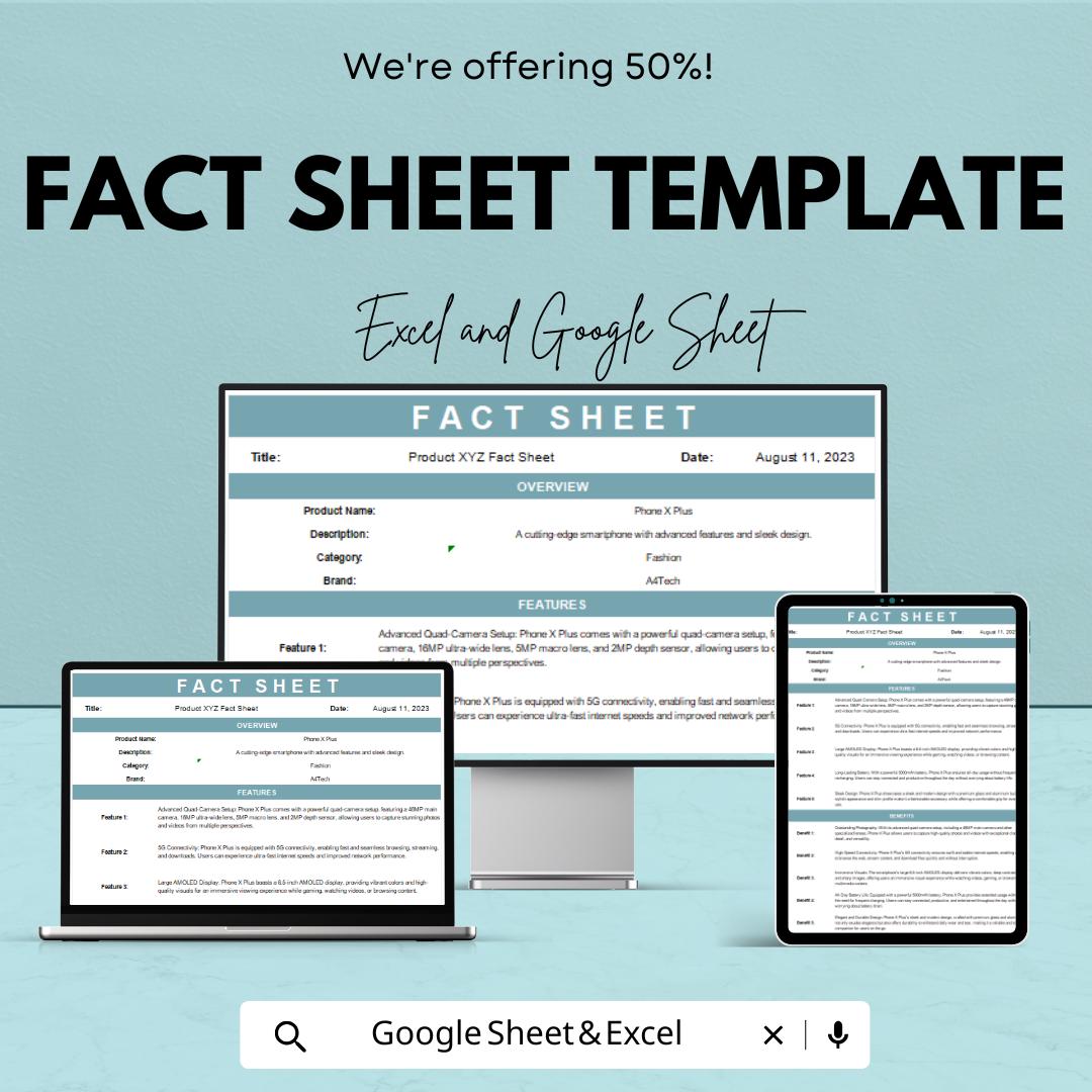 Fact Sheet Template | Business Overview Template | Company Data Sheet | Marketing Fact Sheet Format