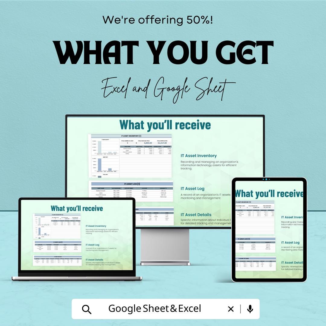 IT Asset Inventory Template  | IT Asset Tracker Spreadsheet | Hardware Inventory Log | IT Equipment Management | Asset Tracking Dashboard