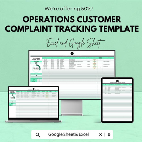 Operations Customer Complaint Tracking Template | Complaint Management Spreadsheet | Excel & Google Sheets