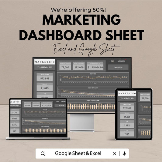 Marketing Dashboard Sheet | KPI Tracker | Marketing Performance Tracker | Excel & Google Sheet Template | Business Analytics Dashboard