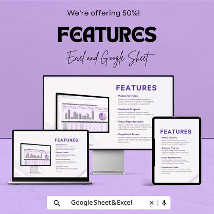 Sales Training Module Completion Dashboard Template | Excel and Google Sheet | Auto-Calculated & Formulated | Employee Training Tracker