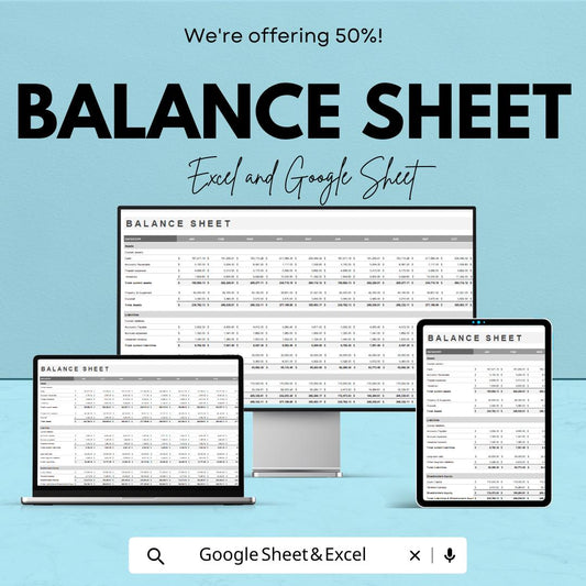 Balance Sheet Template for Excel & Google Sheets – Financial Management Tool | Track Assets, Liabilities, and Equity | 50% Off Now!
