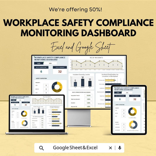 Workplace Safety Compliance Monitoring Dashboard Sheet | Google Sheet and Excel Template | Safety Tracking & Incident Management Tool