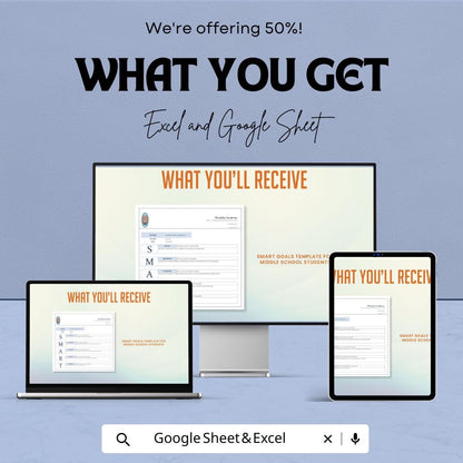 Smart Goals Template for Middle School Students | Goal Setting Worksheet | Academic Planner | Student Progress Tracker