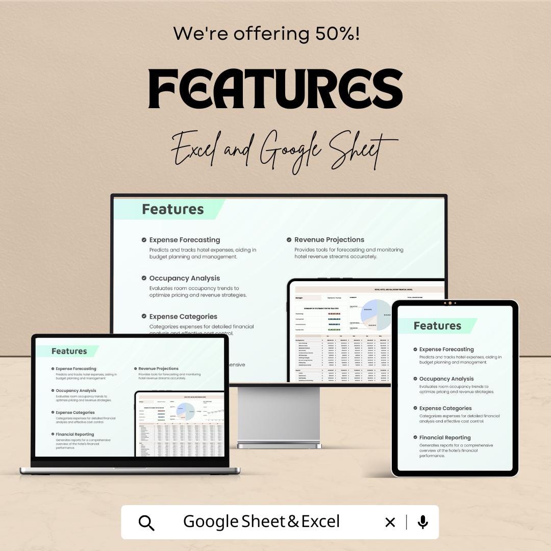 Hotel Budget Financial Model Sheet – Excel & Google Sheets – Comprehensive Financial Planning for Hotels – 50% OFF