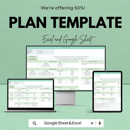 Plan Template | Project Planning Spreadsheet | Business Strategy Planner | Excel and Google Sheets Plan Template | Goal and Task Organizer