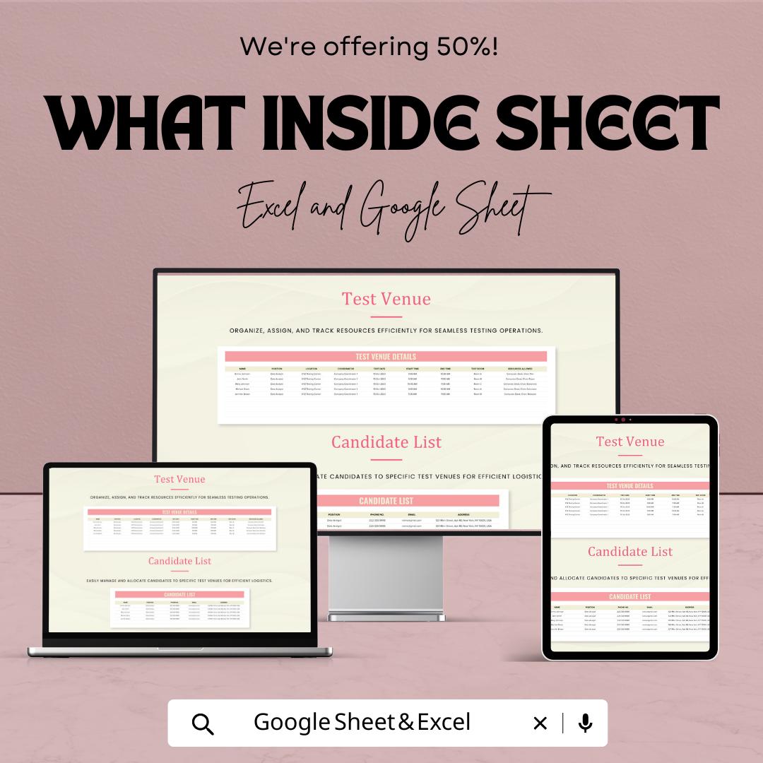 Test Venue and Resource Allocation Sheet | HR Template | Excel & Google Sheets | Exam Planning Tool | Workforce Scheduling Sheet