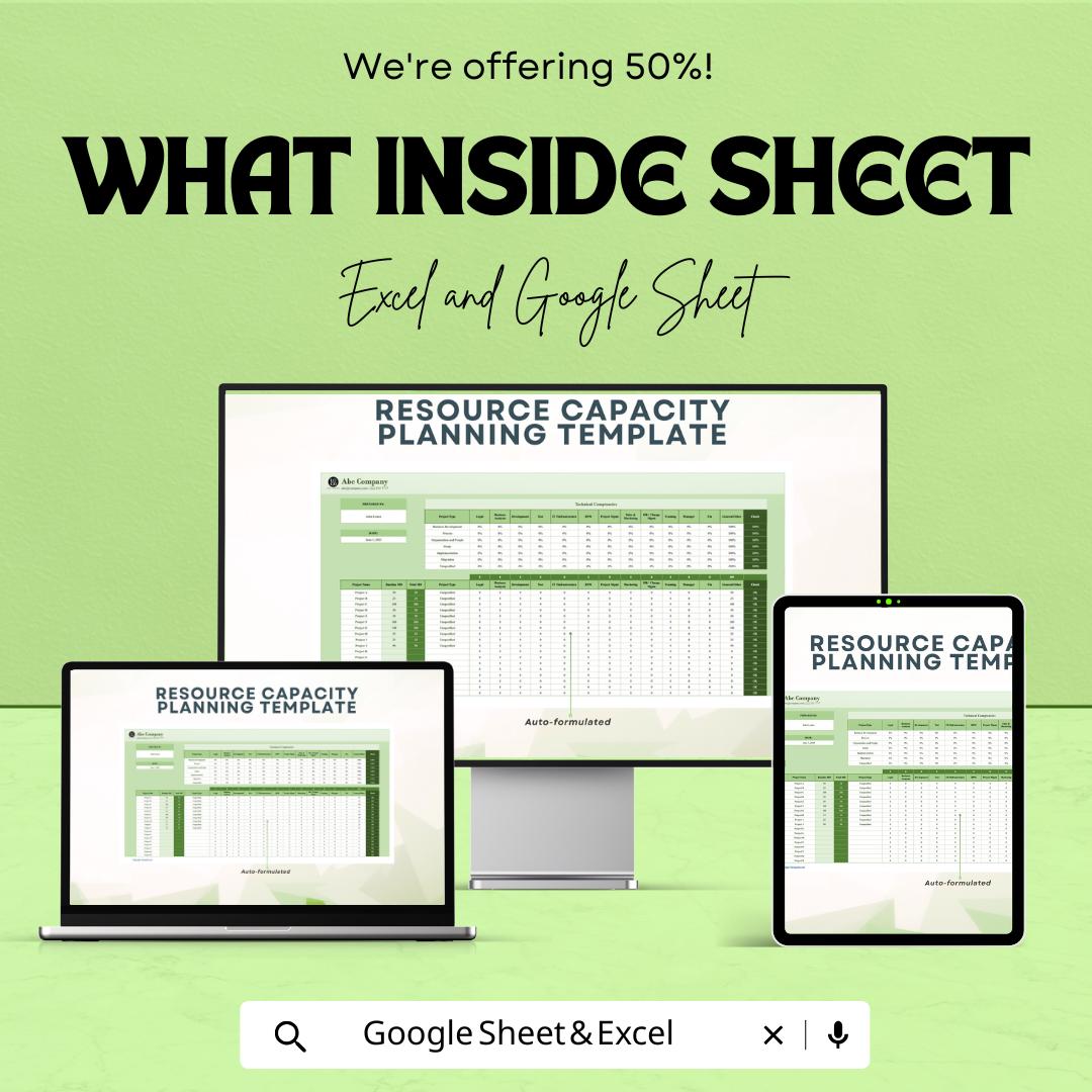 Resource Capacity Planning Template for Excel & Google Sheets | Project Team Workload Tracker | Employee Utilization Sheet