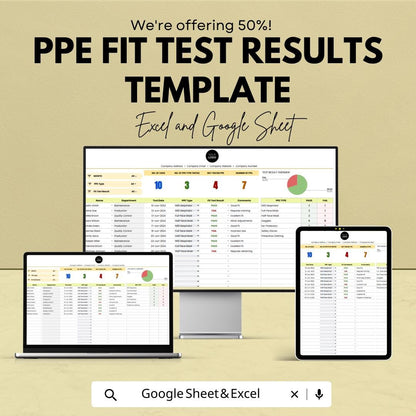 PPE Fit Test Results Template Excel & Google Sheets | Respirator Fit Test Log | Safety Compliance Tracker | PPE Testing Record Sheet