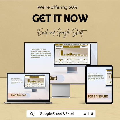 Debt Dashboard Excel Sheet | Budget Tracker | Monthly Debt Management Tracker | Excel & Google Sheets Template | Financial Planning
