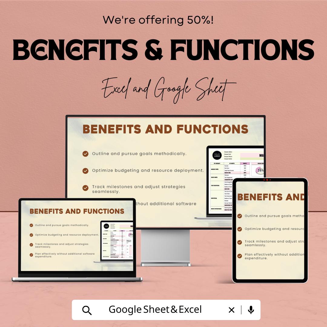 Marketing Weekly KPI Dashboard | Google Sheet | Track Website Traffic, Social Media & Email Marketing Performance | ROI Tracker Template