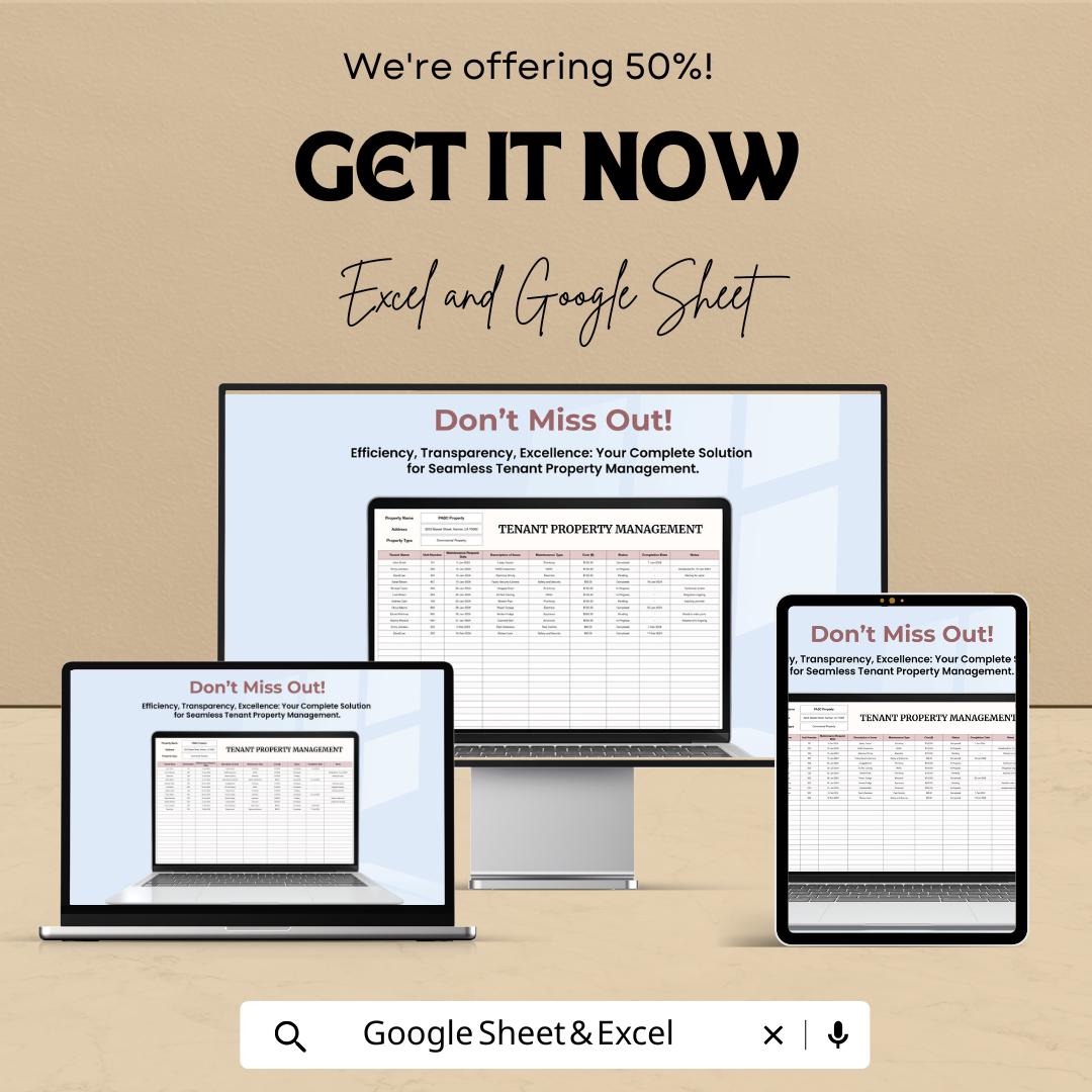 Tenant Property Management Template, Rental Management Spreadsheet, Landlord Tenant Tracker, Maintenance Log