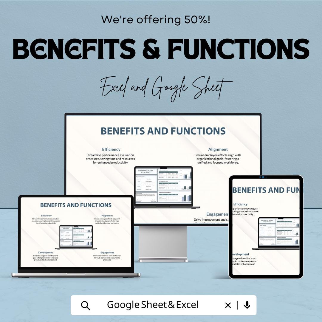 Performance Review Employee KPI Sheet | KPI Dashboard | Staff Evaluation Template | HR Google Sheet & Excel | Employee Performance Tracker