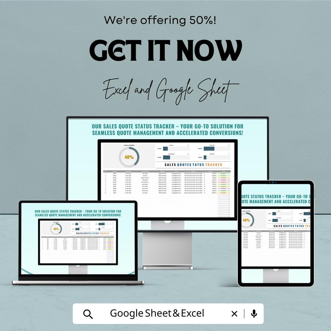 Sales Quote Status Tracker Template | Sales Tracker for Excel & Google Sheets | Quote Management Spreadsheet | CRM Quote Tracker