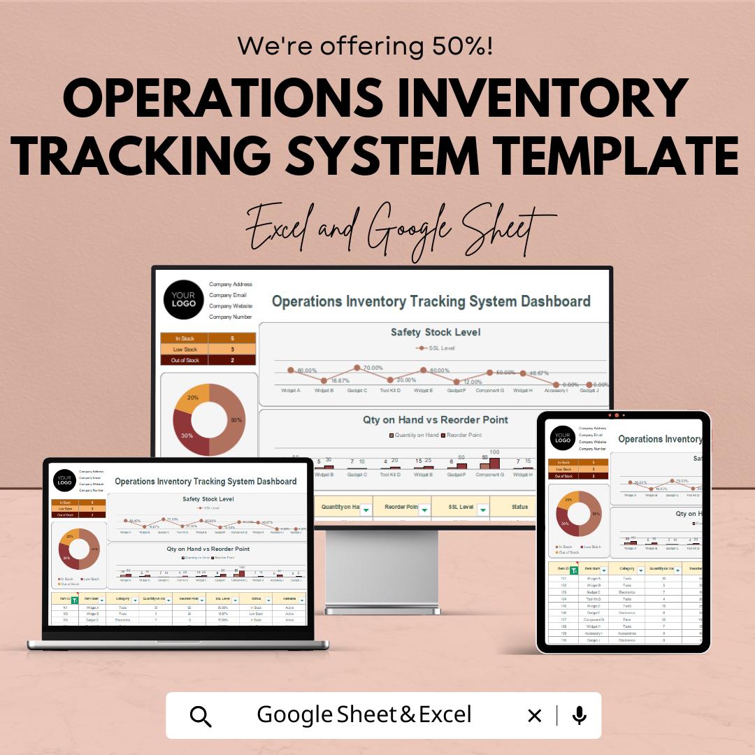 Operations Inventory Tracking System Template | Stock Management Dashboard | Inventory Control Tracker | Business Spreadsheet