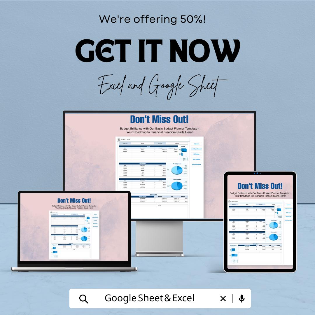 Basic Budget Planner Template  | Personal Finance Tracker | Monthly Budget Spreadsheet | Expense & Income Tracker