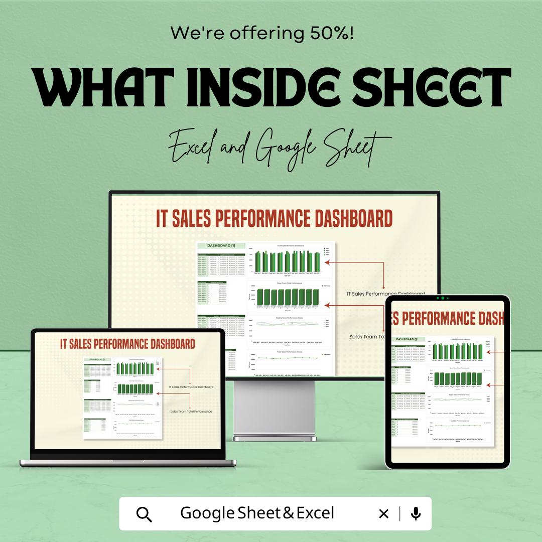 IT Sales Performance Dashboard Template | Excel & Google Sheets | Sales KPI Dashboard | Sales Analytics Tracker
