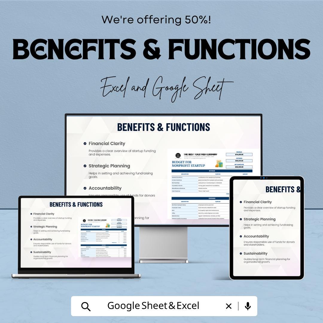 Nonprofit Budget Template | Startup Budget Planner | Charity Budget Spreadsheet | Grant Tracker | Nonprofit Financial Plan