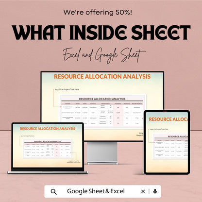 Resource Allocation Analysis Template | Project Resource Planner | Budget and Workforce Tracker | Excel & Google Sheets