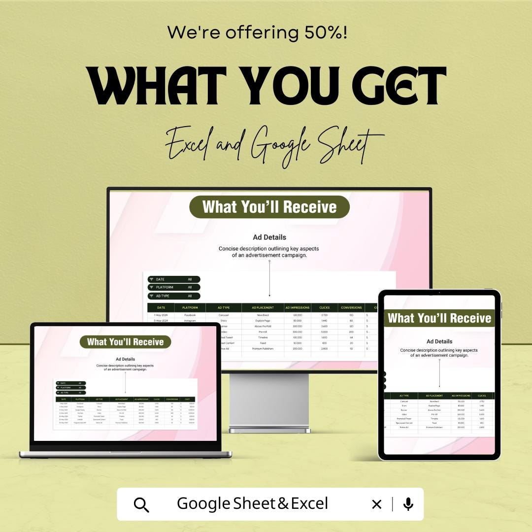 Advertising Programmatic Media Buying Log Sheet - Track Ad Campaign Performance in Excel & Google Sheets
