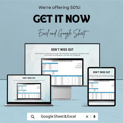 Retirement Contribution Calculator Template | Savings Projection Workbook | Investment Growth Calculator | Editable Financial Planner