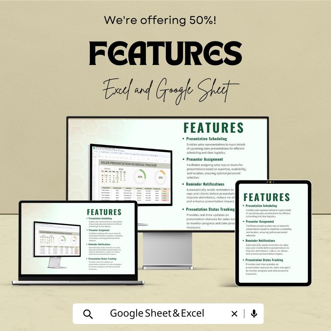 Sales Presentation Schedule Tracker Sheet | Sales Meeting Planner | Excel & Google Sheets Template | Presentation Schedule Management |
