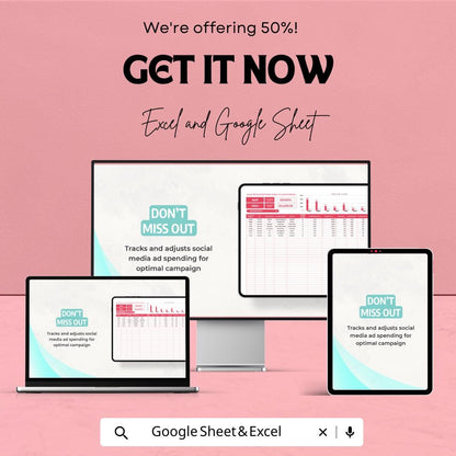 Social Media Advertising Budget Allocation Model Sheet | Excel and Google Sheets Template | Track & Adjust Ad Spend | 50% OFF