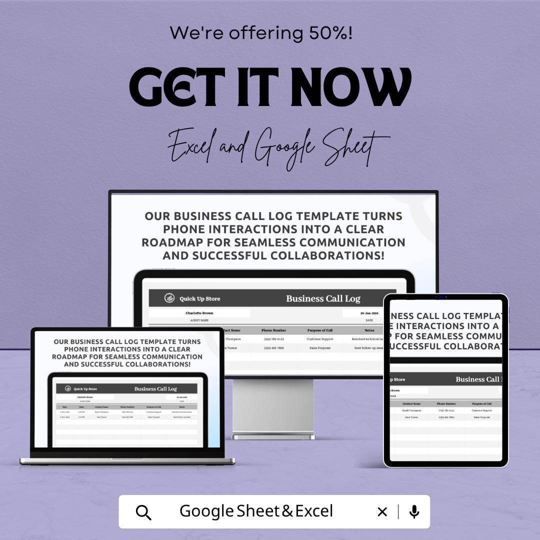 Call Log Template Excel | Business Call Tracker | Client Communication Log | CRM Spreadsheet | Sales Call Tracker | Google Sheets Call Log