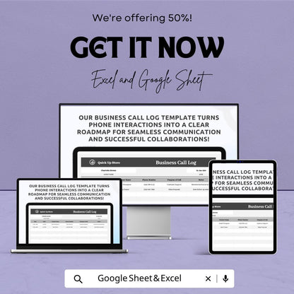 Call Log Template Excel | Business Call Tracker | Client Communication Log | CRM Spreadsheet | Sales Call Tracker | Google Sheets Call Log