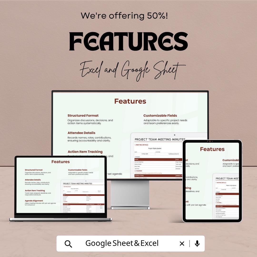 Project Team Meeting Minutes Template | Meeting Notes Spreadsheet | Team Meeting Tracker | Project Management Template |