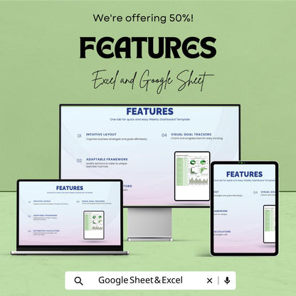 Weekly Dashboard Template | Business Performance Dashboard | Google Sheets & Excel | Weekly Progress Report Template