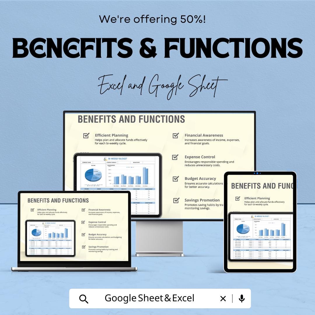 Bi-Weekly Budget Template | Paycheck Budget Planner Spreadsheet | Income and Expense Tracker | Excel & Google Sheets