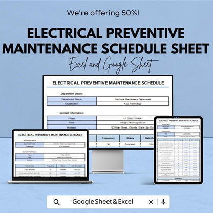 Electrical Preventive Maintenance Schedule Sheet | Excel & Google Sheet Template for Equipment Maintenance