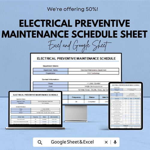 Electrical Preventive Maintenance Schedule Sheet | Excel & Google Sheet Template for Equipment Maintenance