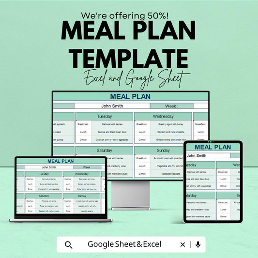 Meal Plan Template | Nutrition & Diet Tracker | Food Planning Spreadsheet | Healthy Lifestyle Organizer | Editable Template
