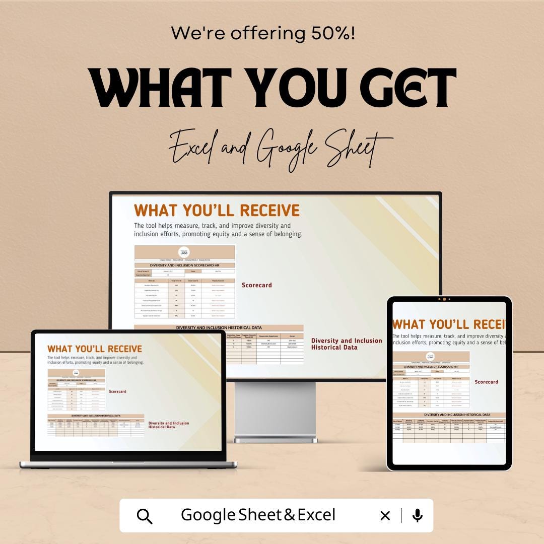 Diversity and Inclusion Scorecard HR Sheet | Excel & Google Sheets Template for Measuring Workplace Diversity