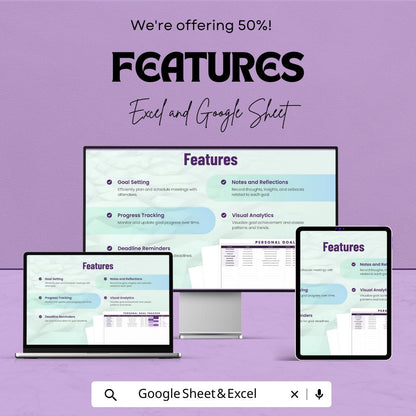 Personal Goal Tracker Template | Goal Planning Spreadsheet for Google Sheets & Excel | Habit Tracker | Productivity Dashboard