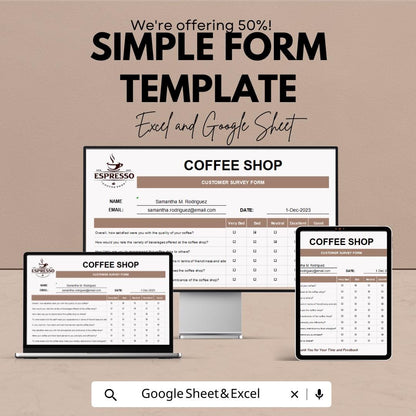 Simple Form Template | Excel & Google Sheets | Customer Survey Form | Feedback Sheet | Business Data Entry Template | Digital Download