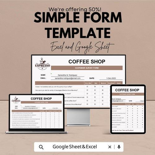 Simple Form Template | Excel & Google Sheets | Customer Survey Form | Feedback Sheet | Business Data Entry Template | Digital Download