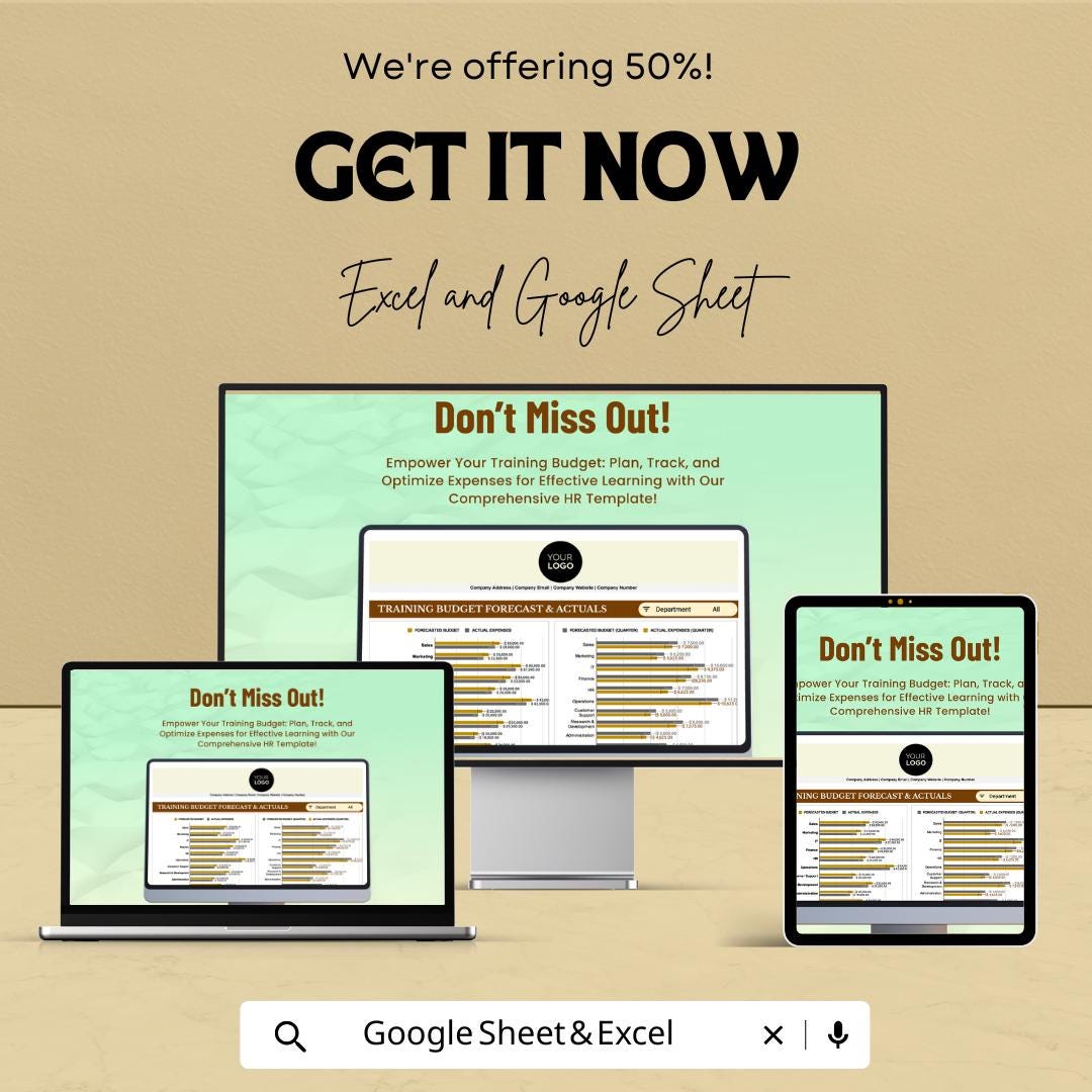 Training Budget Forecast & Actuals HR Template | Excel and Google Sheets | HR Finance Tracker | Expense Planner | Employee Training Budget