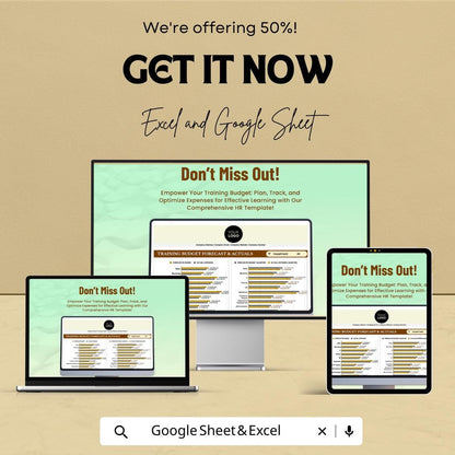 Training Budget Forecast & Actuals HR Template | Excel and Google Sheets | HR Finance Tracker | Expense Planner | Employee Training Budget