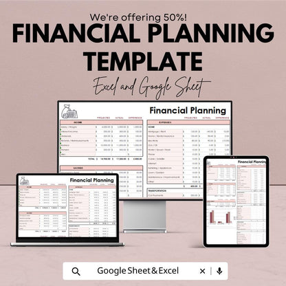 Financial Planning Template | Budget Planner Spreadsheet | Income and Expense Tracker | Savings and Goals Planner