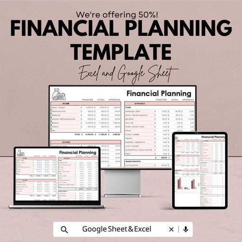 Financial Planning Template | Budget Planner Spreadsheet | Income and Expense Tracker | Savings and Goals Planner