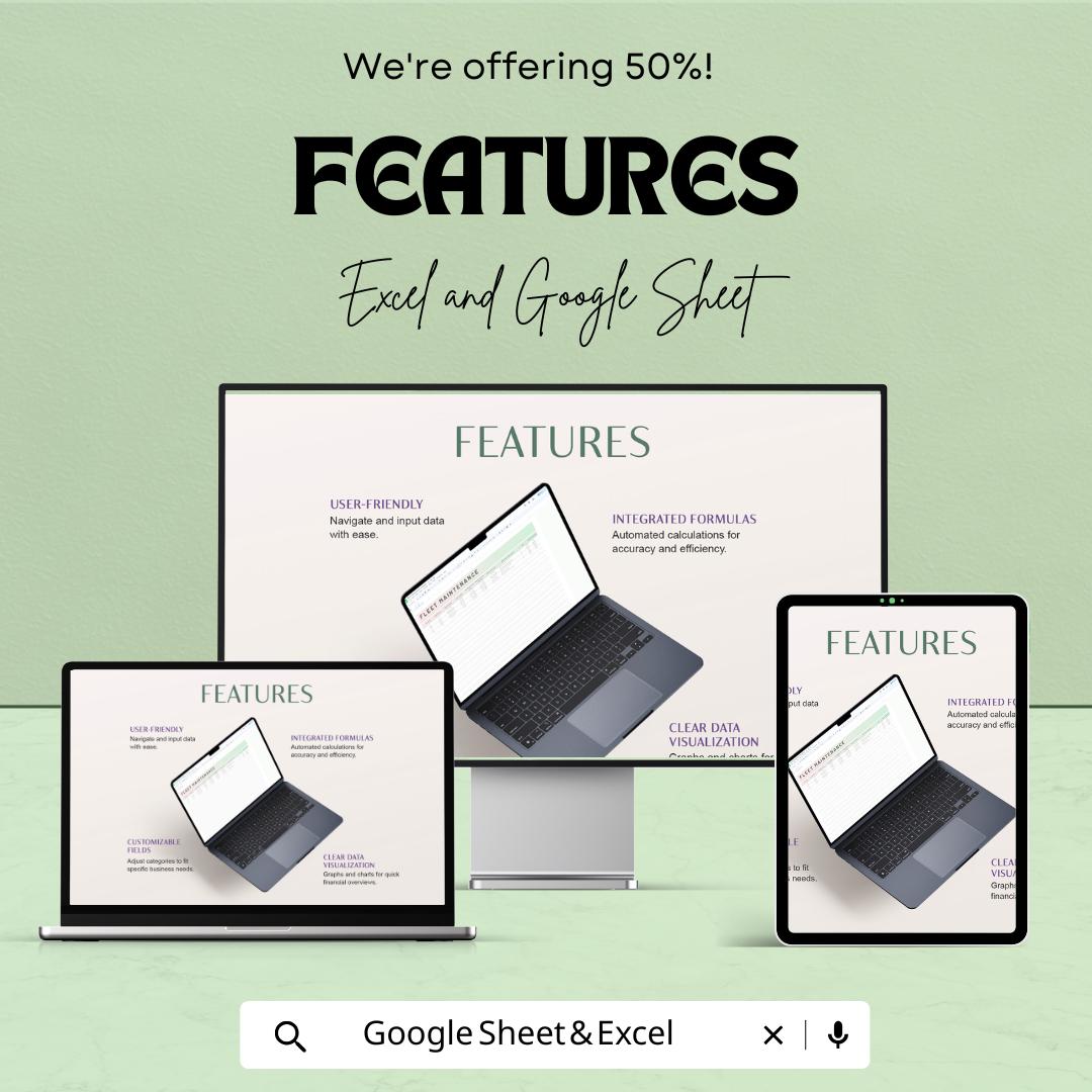 Fleet Maintenance Log Template | Excel & Google Sheets | 50% OFF